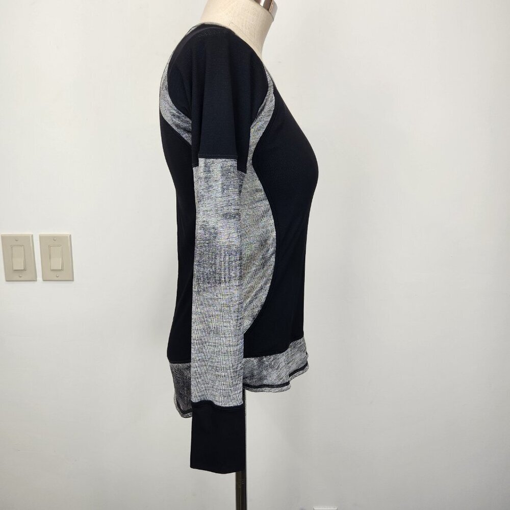 Nux Long‎ Sleeve Workout Top M Black Silver Colorblock Crew Neck Activewear - Picture 4 of 9